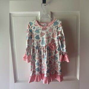 Pink and Blue Patterned Kids Casual Dress